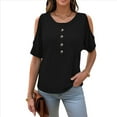 thumbnail image 2 of Blusas con Hombros Descubiertos para Mujer, Grandes, Cuello en V, Corta, Ropa de Verano, Túnicas Abotonadas, Negras, Talla 4XL, 2 of 7