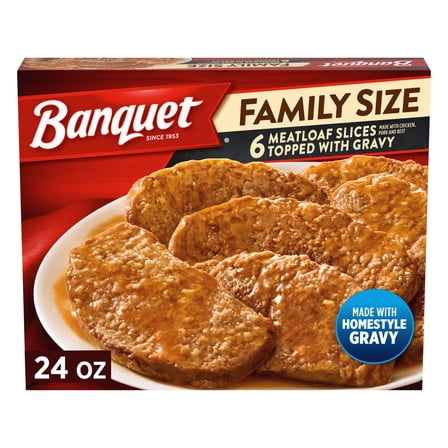 Banquet Family Size Meatloaf Slices Topped with Gravy, Frozen Meal, 24 oz.