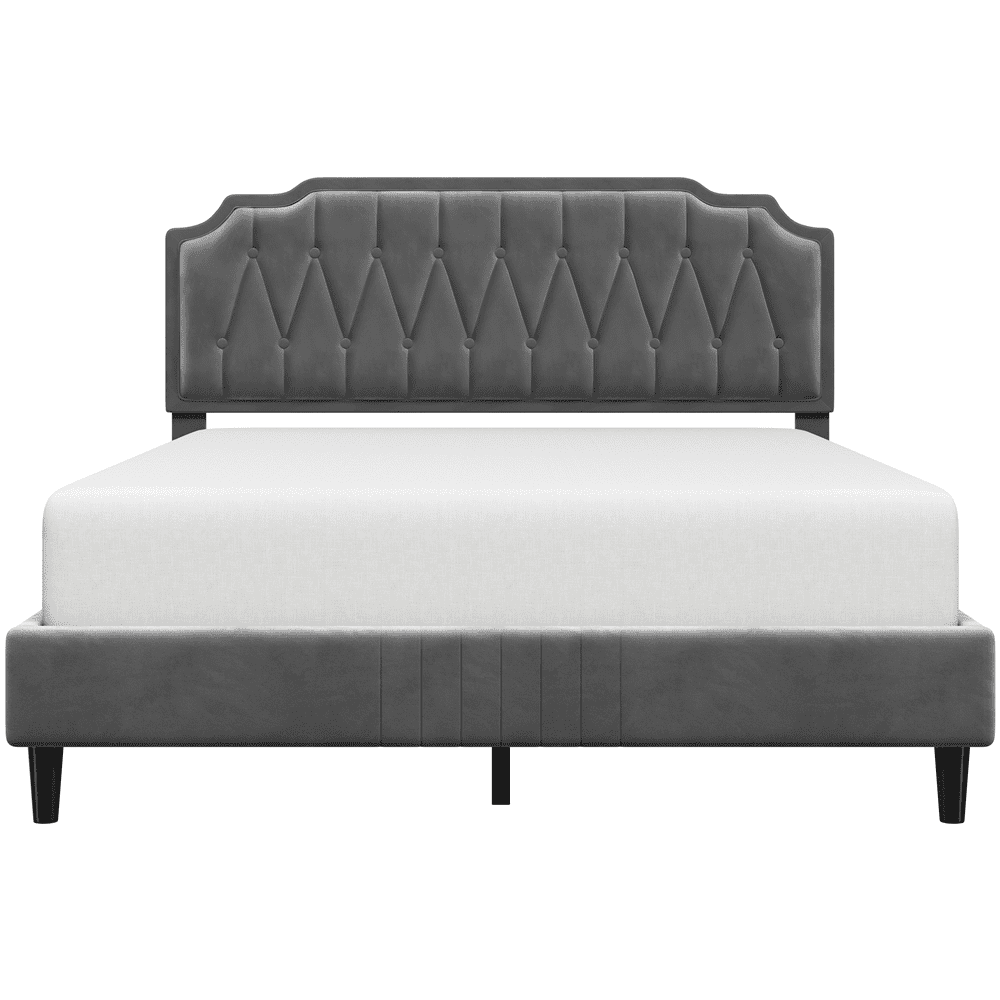 Renwick Upholstered Platform Queen Bed with Adjustable Headboard, Dark Gray