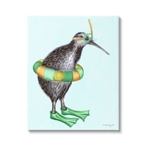 Stupell Industries Kiwi Bird Swimming Tube Flippers Summertime Illustration Graphic Art Gallery Wrapped Canvas Print Wall Art, Design by Amelie Legault
