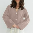 thumbnail image 3 of Fall Sweaters for Women 2025 Solid V Neck Long Sleeve Button Down Knit Cardigan Casual Fashion Elegant Loose Coat, 3 of 6