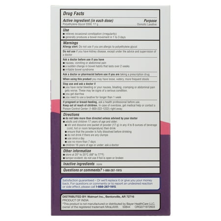Equate Mix-in Laxative Packets for Constipation Relief, Polyethylene Glycol 3350, 10 Count