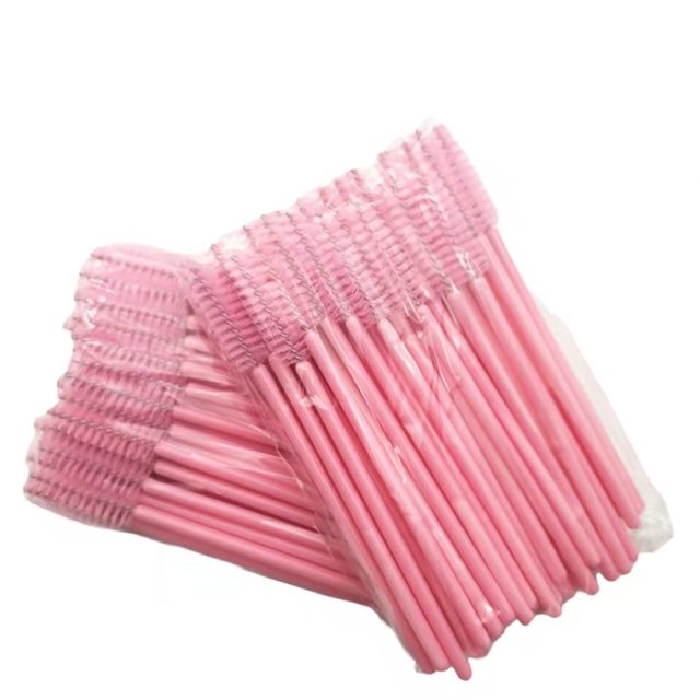 100 cepillos para rímel, cepillos para cejas, limpiador, herramientas de maquillaje, extensión de pestañas postizas (100 cepillos rosas)