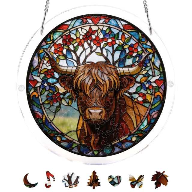 CaiYueKe Acrylic Puzzle Suncatcher, Stained Glass Window Hanging, 83 Piece Acrylic Puzzle, DIY Sun Catcher Decor, Colorful Light Projection, Gift for Women Men Mom, Home Decor Art Piece