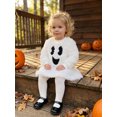 thumbnail image 3 of RUINIXCW Kids Girl Halloween Outfit Smiling Eyelashes Embroidery Long Sleeves Plush Sweatshirt and Mini Skirt 2 Pcs Set, 3 of 7
