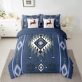 thumbnail image 2 of Manfei Aztec Bedding Comforter Set 7-Piece,Boho Bohemain Print Full Bedding Set,Bule Retro Geometry Fitted Sheet Flat Sheet,Ultra Soft Bedroom Decor Reversible, 2 of 7