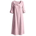 thumbnail image 5 of Dvprdro Ruffle Collar 3/4 Sleeve A Line Midi Dress for Women Loose Fit Solid Color Casual Summer, 5 of 8