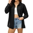 thumbnail image 2 of Siliteelon Women's Black Double-Layer Ruffled Casual Shirt - Exude a Cool and Effortless Vibe, Embrace Modern Street Style, 2 of 6
