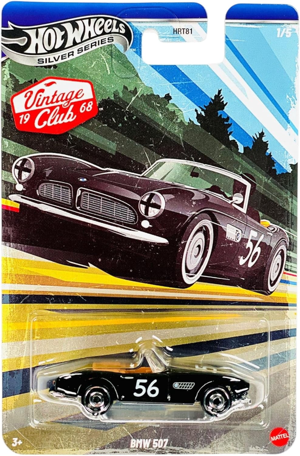 Hot Wheels Vintage Club '68 Silver Series Die-Cast Cars Set, 5-Pack, Alfa Romeo, BMW 507, Honda, Porsche, Ford Galaxie HRT81-956J