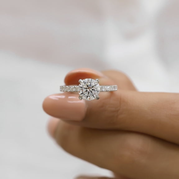 VINSON 2 Ct Round Moissanite Enagagement Ring - Hidden Halo Wedding Ring - 18K Gold Over Sterling Silver