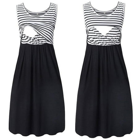

VBXOAE Women Pregnant Maternity Stripe Tunic Breastfeeding Summer Maternity Dress
