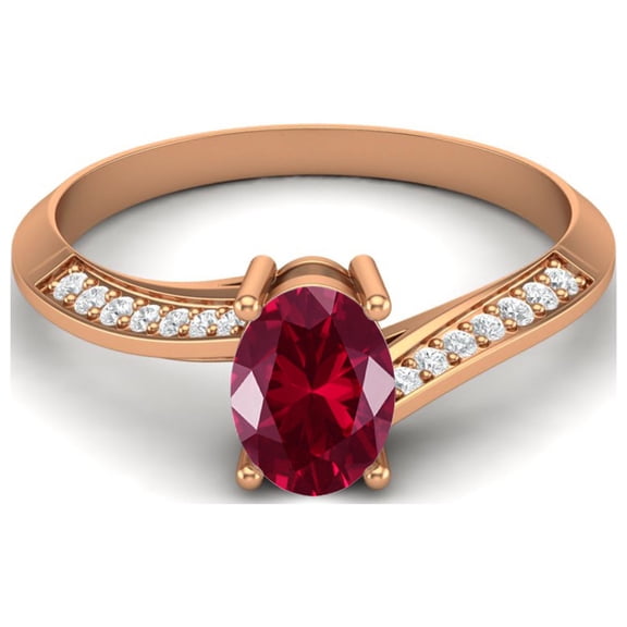 1.56 Cts Oval Ruby Glass Field 925 Sterling Silver Rose Vermeil Solitaire Accent Woman Halo Valentines Day Gifts Ring