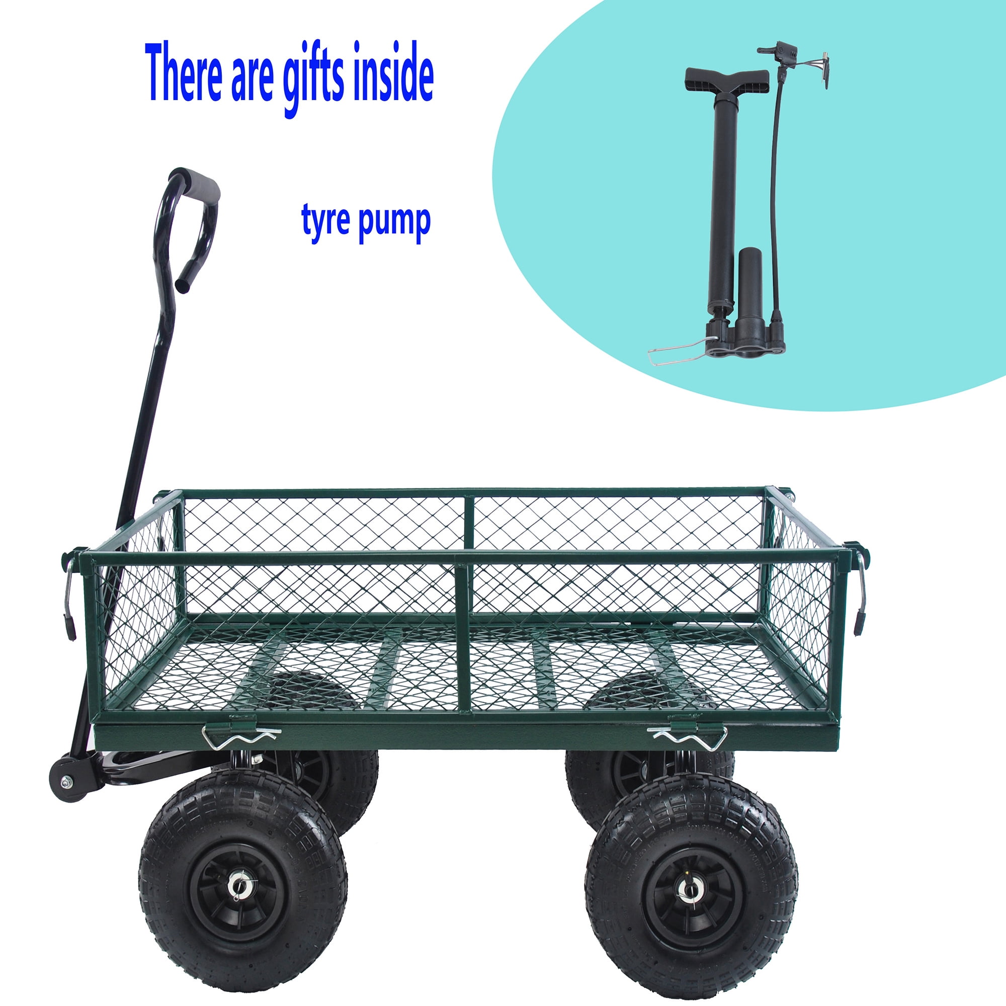 Aimee Lii Green Mesh Steel Garden Cart, Folding Utility Wagon with Removable Sides and Tires, Foldable Wagon Cart with Wheels Aimee Lii Green Mesh Steel Garden Cart, Folding Utility Wagon with Removable Sides and Tires, Foldable Wagon Cart with Wheels