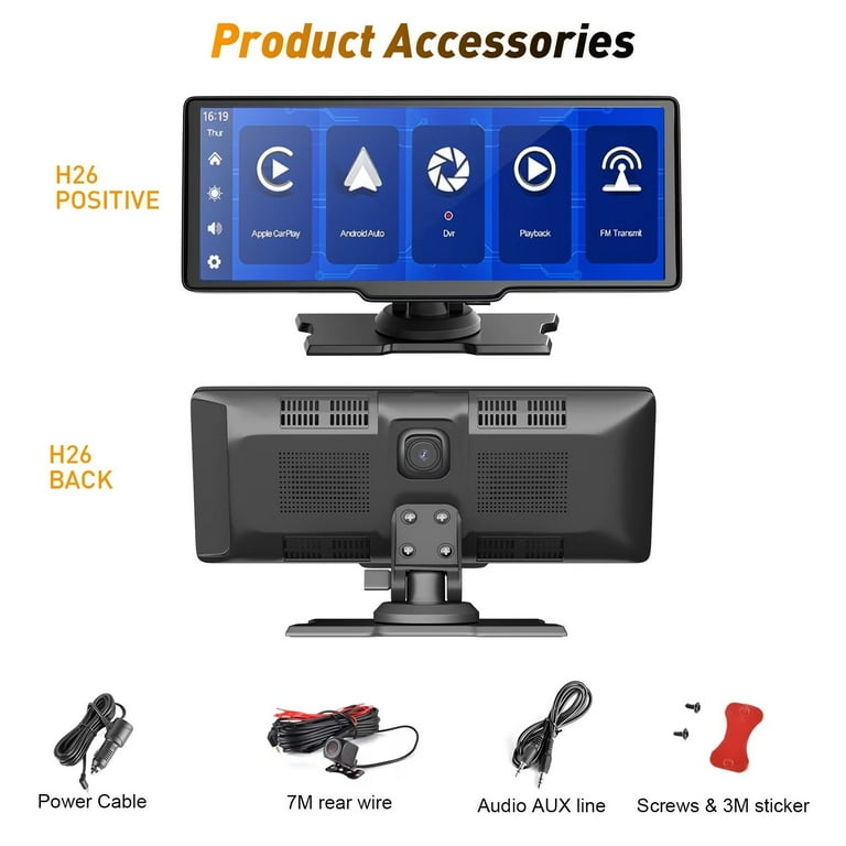 XGODY 4K IPS Screen 10.26 Car Dash Cam Portable Wireless Carplay Car  Stereo with Bluetooth - Split Screen,Voice Command,Android Auto Car Radio