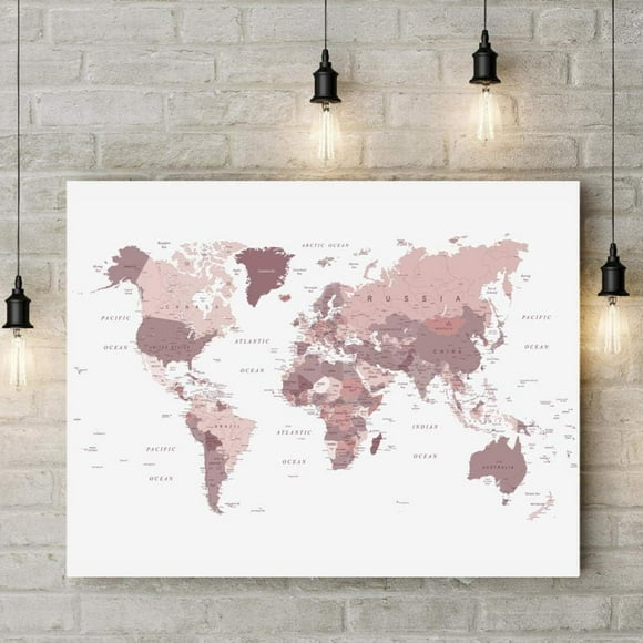 HSHDLDF World Map Canvas Painting Dorm Wall Pictures Blush Pink and Grey Map Canvas Painting Modern Living Room Decor 50X70cm 20x28inch No Frame