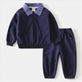 thumbnail image 2 of yboeqw Toddler Baby Boys Fall Outfits Clothing Long Sleeve Solid Color Collar T-Shirt Tops & Pant Sets 2Pcs Boys Winter Clothes for 1t 2t 3t 4t 5t 6t Navy,Size 8-9 Years, 2 of 6