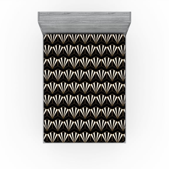 Ambesonne Art Deco Fitted Sheet, Nostalgic Retro Line Print, Full Size, Fawn Black and White