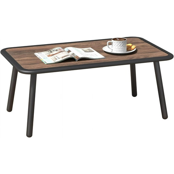 ZALIX Small Rectangle Metal Outdoor Side Coffee Table for Outside Patio, Wood Look Top