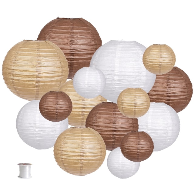 Faroles de papel decorativos redondos con forma de Zilue, 15 unidades, color marrón
