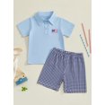 thumbnail image 4 of BemeyourBBs Toddler Baby Boy 4th of July Outfits Patriot Fourth of July Summer Independence Day Clothes Short Sleeve American Flag Embroidery Button Lapel Shirt Plaid Shorts Set, 4 of 9