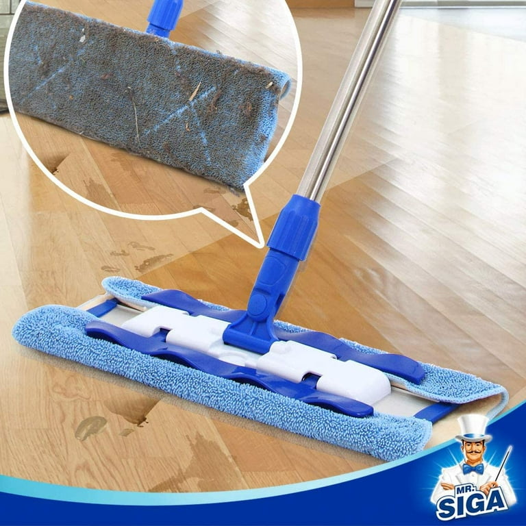 MR.SIGA 18 Professional Microfiber Mop for Floor Cleaning, Stainless Steel  Telescopic Handle, Includes 2 Washable Premium Microfiber Mop Pads, 1