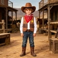 thumbnail image 2 of Duqingm Cowboy Cowgirl Outfits for Boys, Toddler Kids Dress Up Role Play Parties Cowboy Kids' Vest & Bandana Set Hat Coffee,6-12 Months, 2 of 5