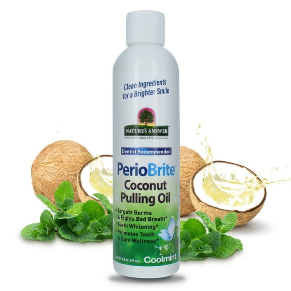 PerioBrite Coconut Pulling Oil 8 Ounce | Promotes White Teeth | Supports Oral Wellness | Mint Flaovred | Gluten Free | Non-GMO | Alcohol Free | Flouride Free | Kosher