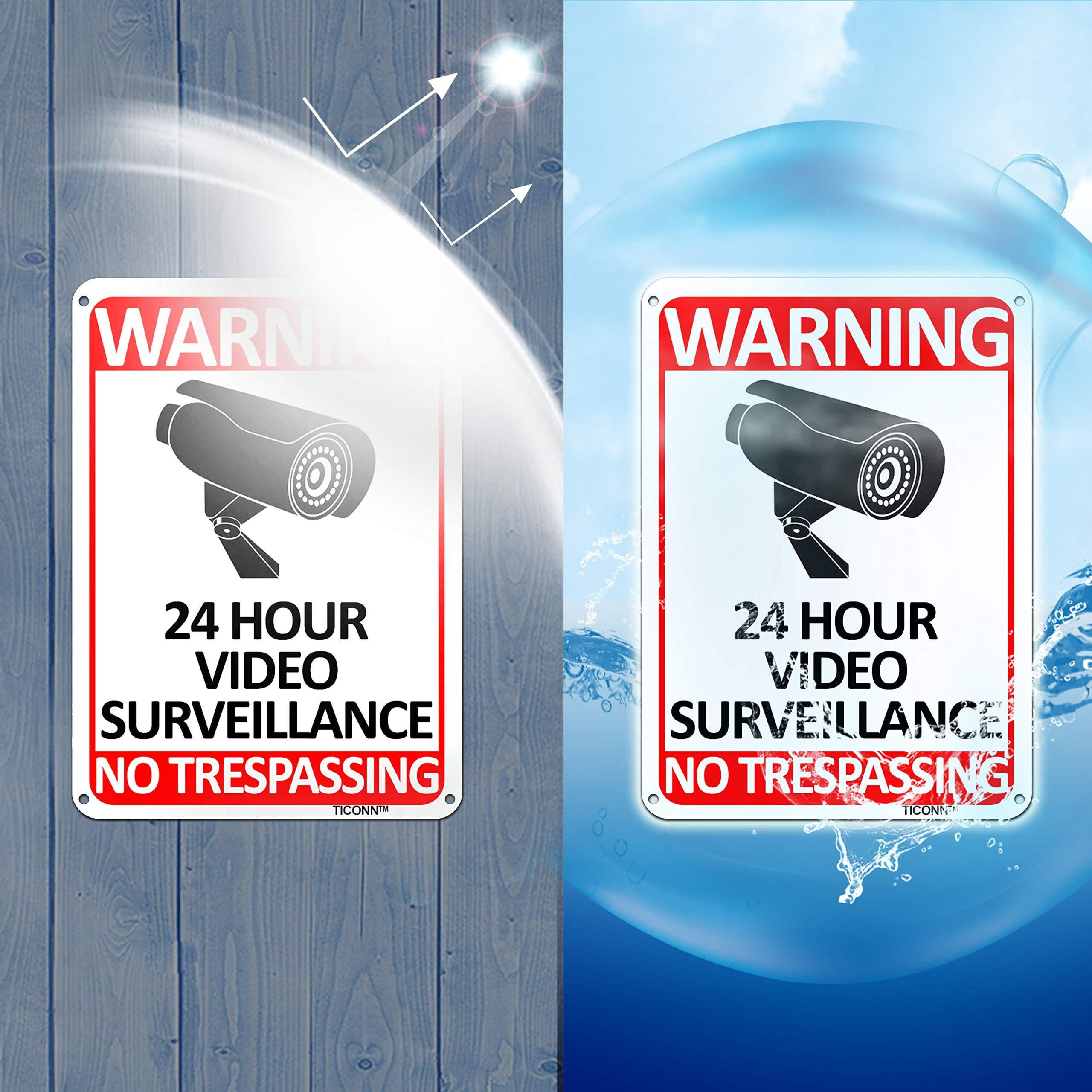 No Trespassing Aluminum Warning TICONN 4-Pack 24 Hour Video Surveillance Sign 