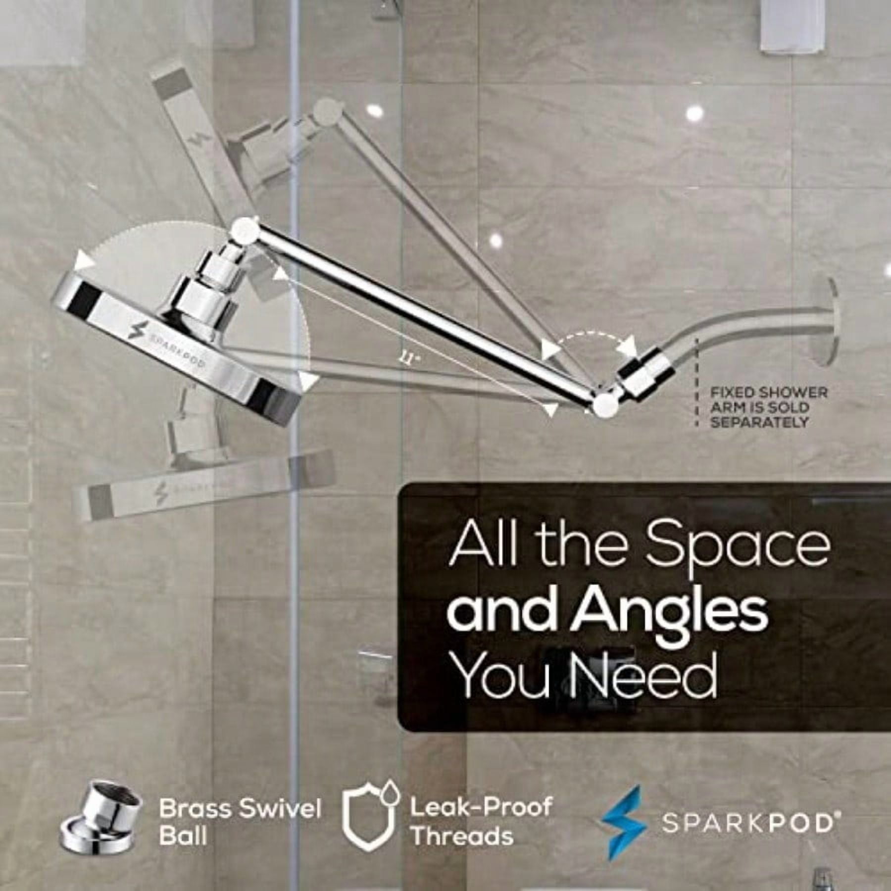 SparkPod Round Rain Shower Head with Extension Arm - Height Adjustable Shower Head with High Prure Performance - Easy 1-Minute Installation 11 Arm Extension Luxury Polished