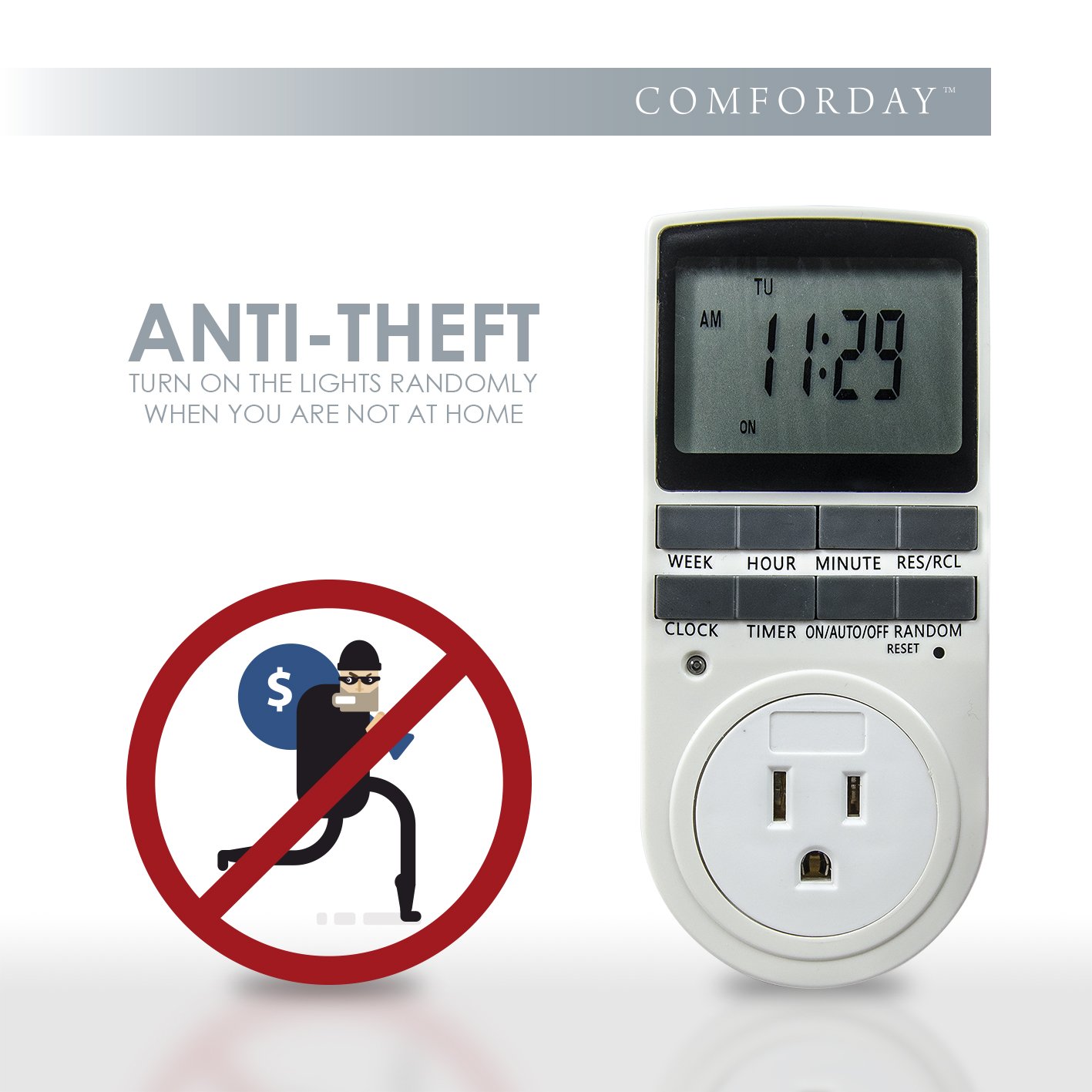 Comforday Small Digital Timer 15A/1800W 7 Day Programmable ...