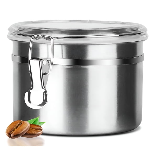 ACDANC 2026 New 1.2L/40Oz Stainless Steel Airtight Canister for Kitchen,Small Flour Coffee Bean Tea Cereal Cookie Metal Food Storage Container Canister Jar with Clear Lid&Sturdy Locking Clamp,Silver