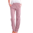 thumbnail image 3 of Sentmoon Linen Pants Plus Size Drawstring Elastic Waist Womens Workout Pants Loose Wide Leg Solid Color Stretchy Sweat Pants for Women Summer Comfy for Relaxing at Home M, 3 of 7