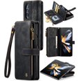 thumbnail image 1 of Para Samsung Galaxy Z Fold 4 5G Funda tipo billetera con Tarjetero, Muñequera con Correa de Cordón de Bolsillo con Cremallera Magnética con soporte, Funda tipo Billetera de Cuero con tapa, 1 of 8