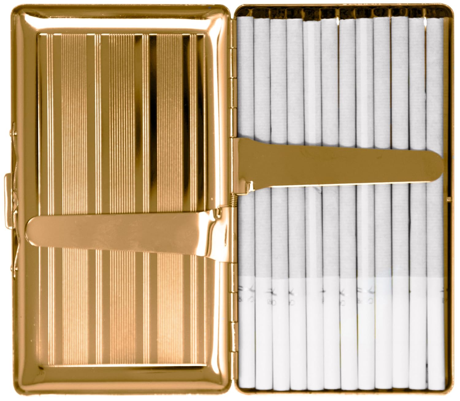 Set of 2 Metal-Plated 120s Cigarette Case & Stash Box (Gold Stripes)