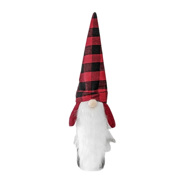 Toystoory Cubierta de botella de vino de rejilla, barba de felpa de Navidad, ropa de muñeca sin rostro, bolsa de regalo, sombrero de cerveza Rejilla roja negra