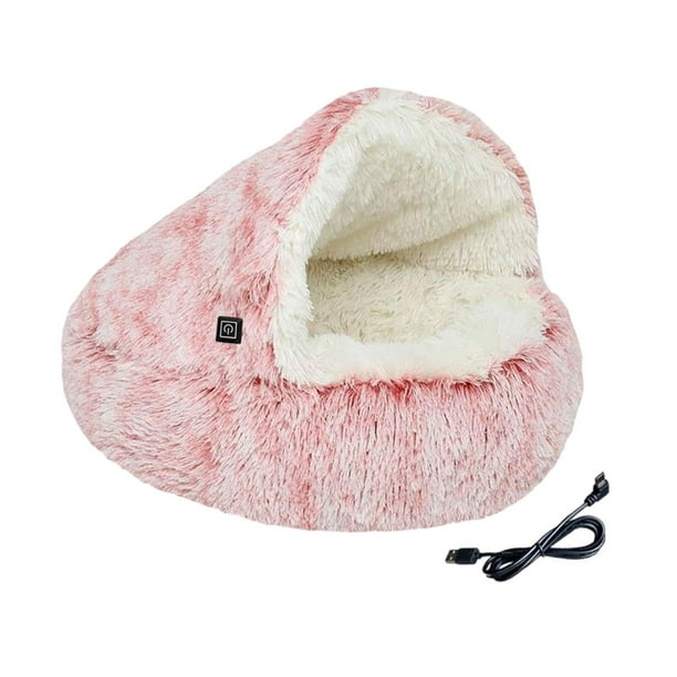 Cama calefactada para gatos, cama cálida para perros, almohadilla térmica, cueva, suministros para mascotas, gatos y perros, casa cálida para dormir, Rosa