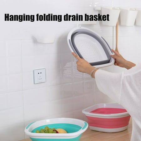 

Folding Drain Basket Basin Bathtub Vegetable Fruit Dish Basket Telescopic Washing Baskets Green