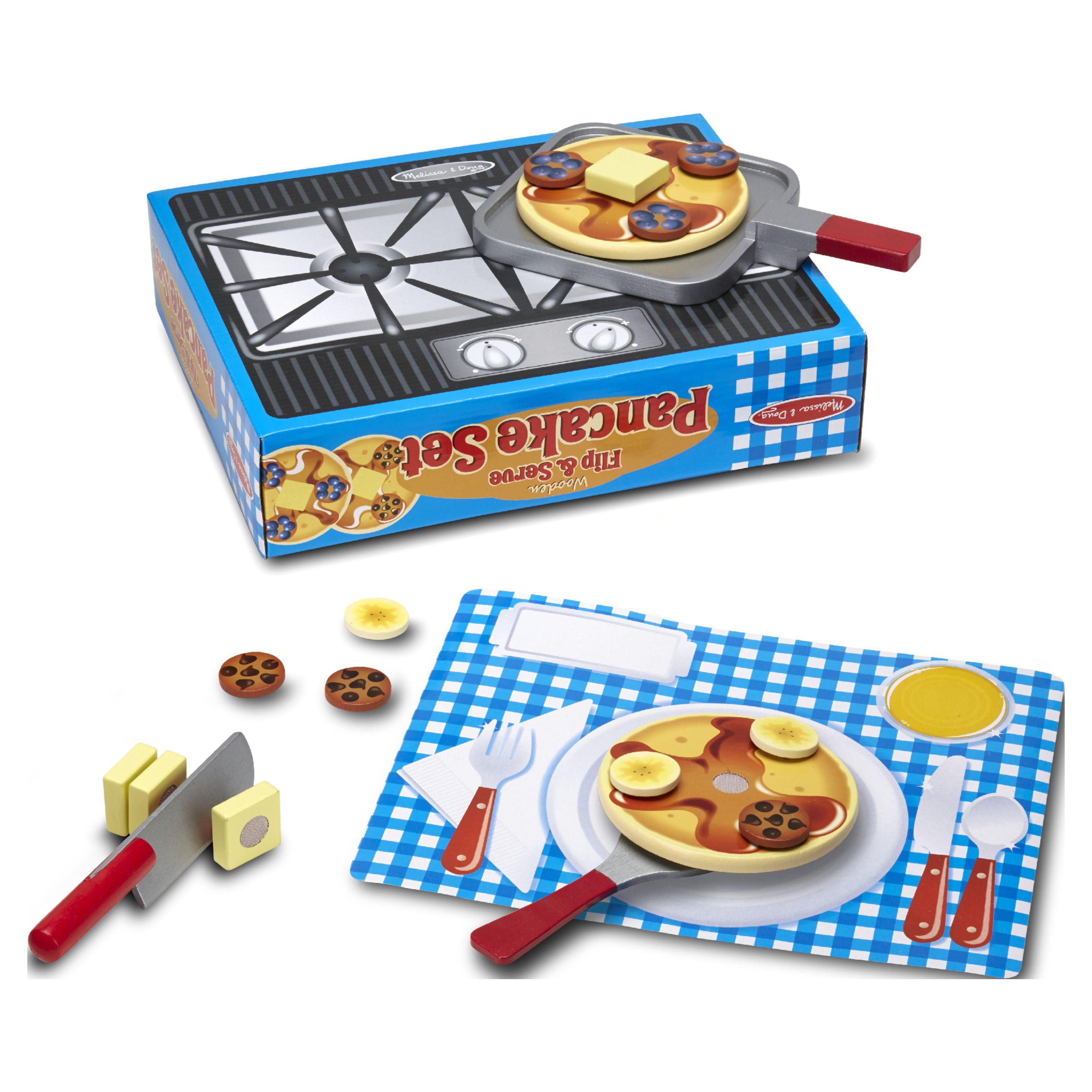Melissa & Doug Flip and Serve Pancake Set (19 pcs) - Wooden Breakfast Play Food