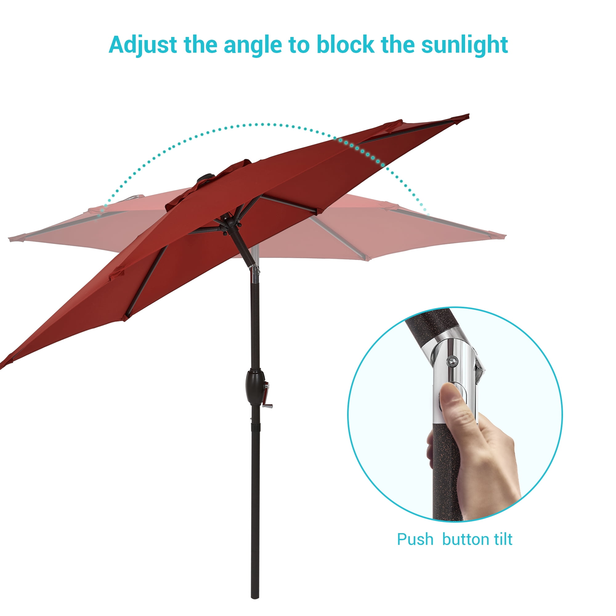 CHYVARY 7.5 FT Outdoor Patio Shade Table Market Umbrella with Tilt Button for Deck, Garden and Pool, Chili Red
