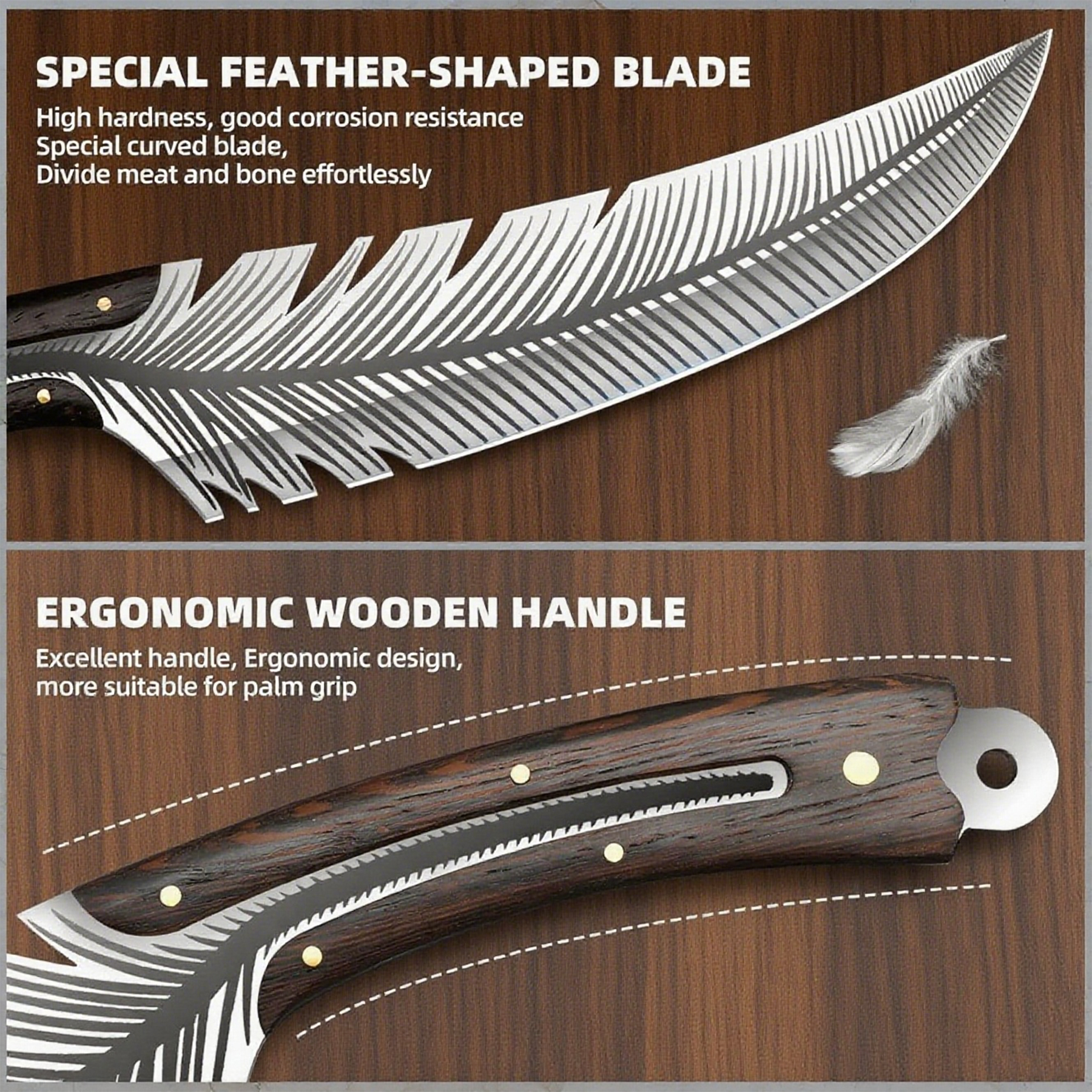Japan Feather Knife Hand Forged Viking Knife High Carbon Steel Butcher Knife Boning knife for Meat Cutting Japanese Chef Knives Cooking Knife with Sheath for Kitchen Camping Gift for Dad or mom