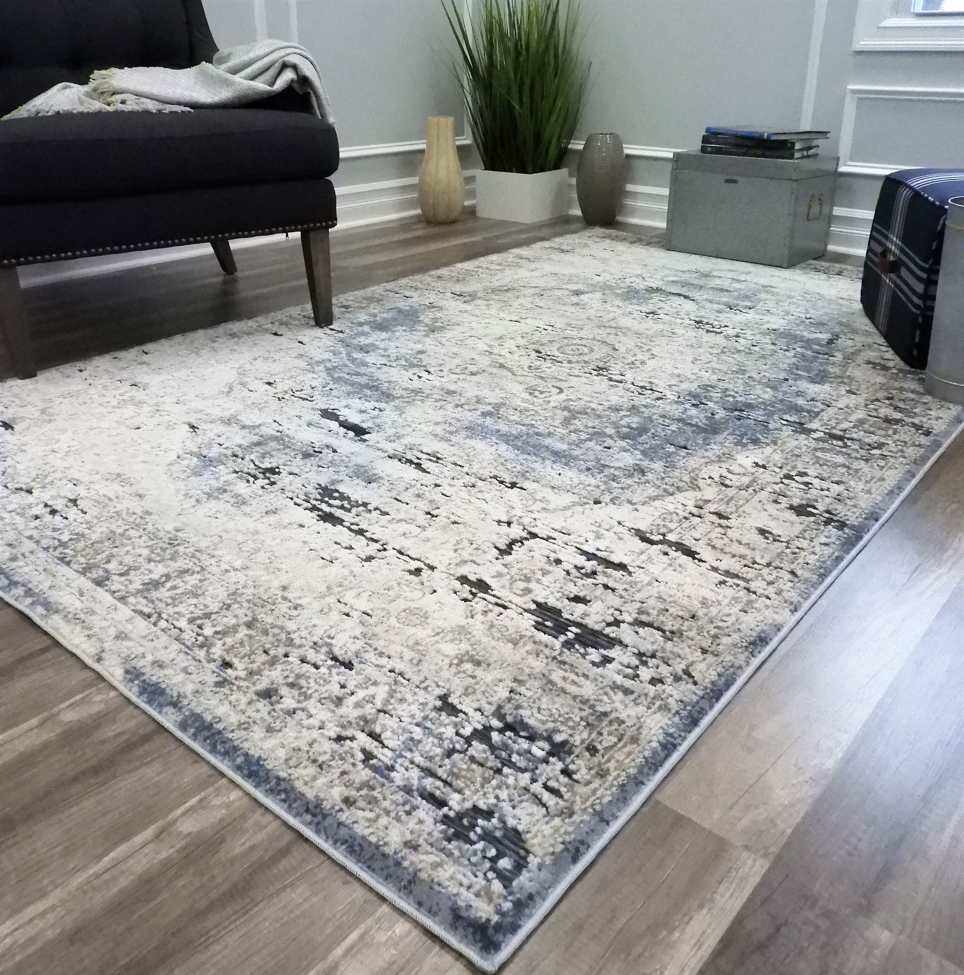 Rugs America Cambridge Collection Blue Tan CB400A Transitional Abstract Area Rug 5' x 8'