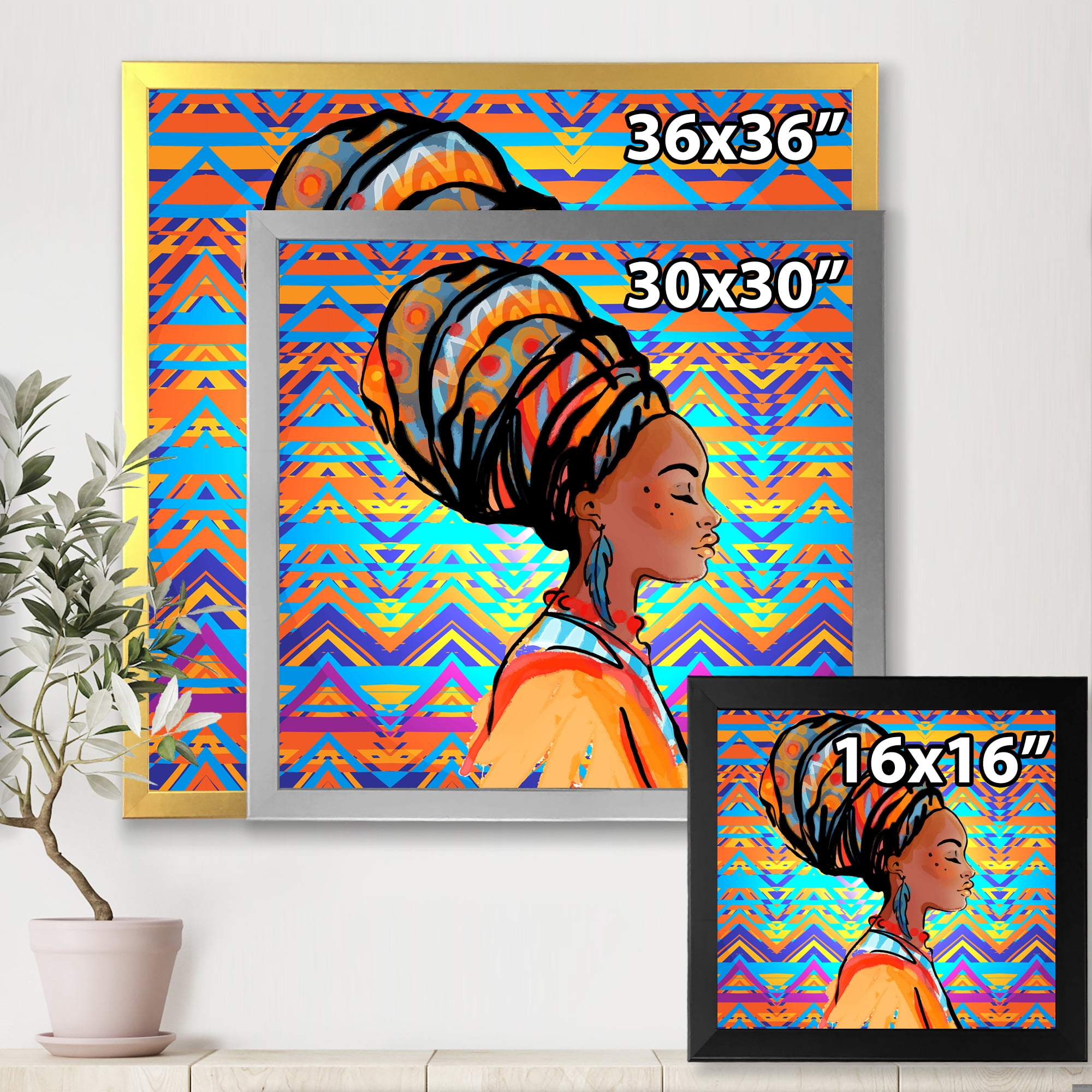 Designart 'African American Woman Portrait with Turban IV' Modern Framed Art Print