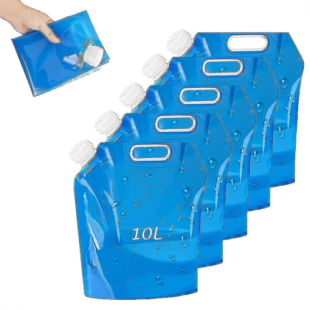 5 Pack 10l Collapsible Water Canister Portable Water Bag With Leak Proof Lid Bpa Free Food Grade For Camping, Hiking, Emergencies And Home Water Stora