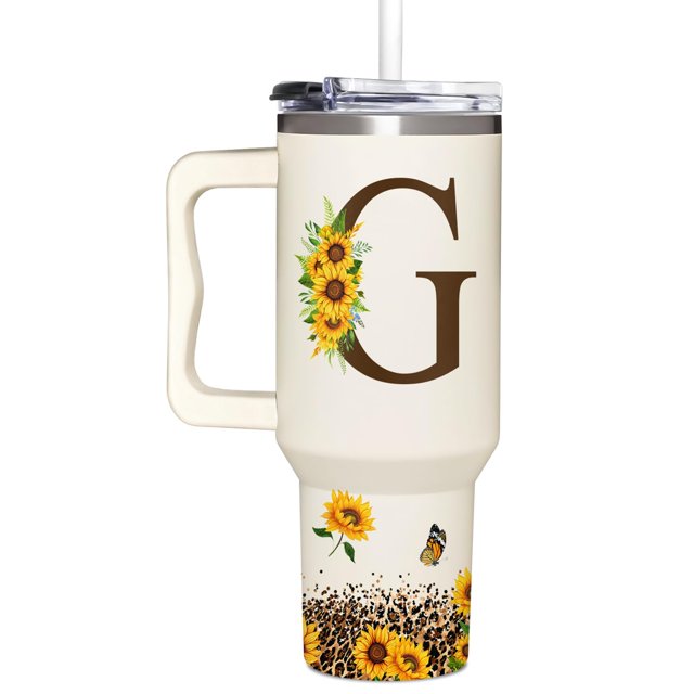 Vaso SUFAVN con diseño de girasoles con monograma, 1,2 L, para mujer