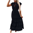 thumbnail image 2 of WMTBSRSW Women Eyelet Dresses 2024 Summer V Neck Button Tie Short Sleeve Maxi Dress Solid Hollow Out Lace Crochet Tiered Solid Flowy Cocktail Dresse, 2 of 4