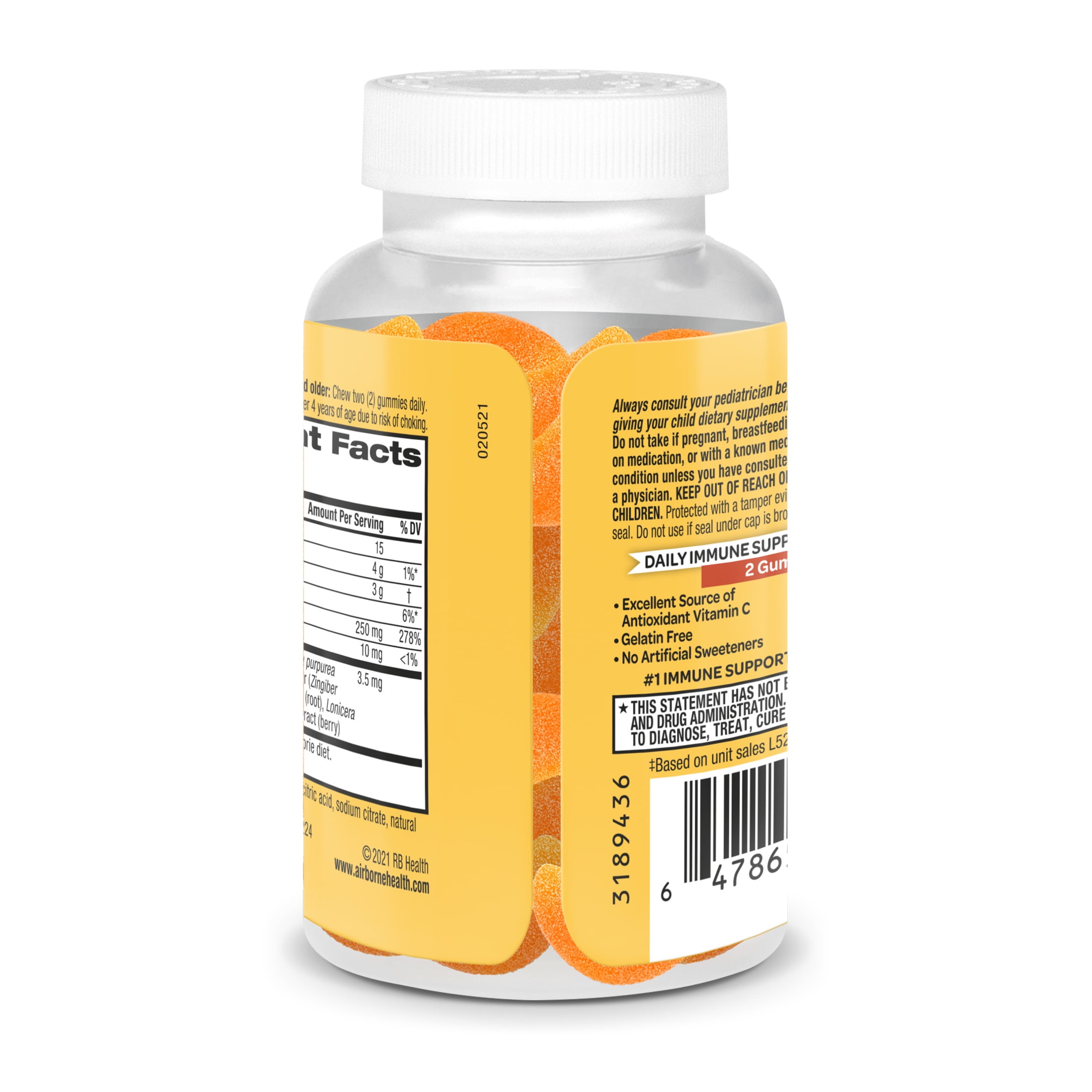 Airborne Simply-C Vitamin C Immune Support Gummies, Zesty Orange Flavor, 44 Count