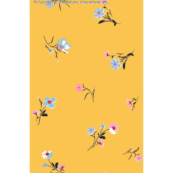 Challis Rayon Printed Marmara Woven Fabric, Floral Dress Material (YELLOW/SKY/PINK, ByYard)