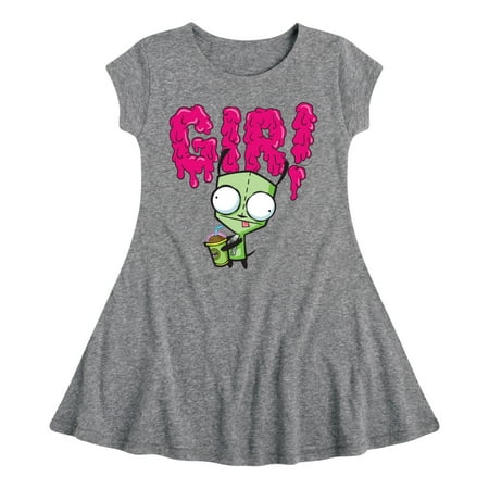 

Invader ZIM - GIR Drinking and Sticking Tongue Out - Toddler And Youth Girls Fit And Flare Dress