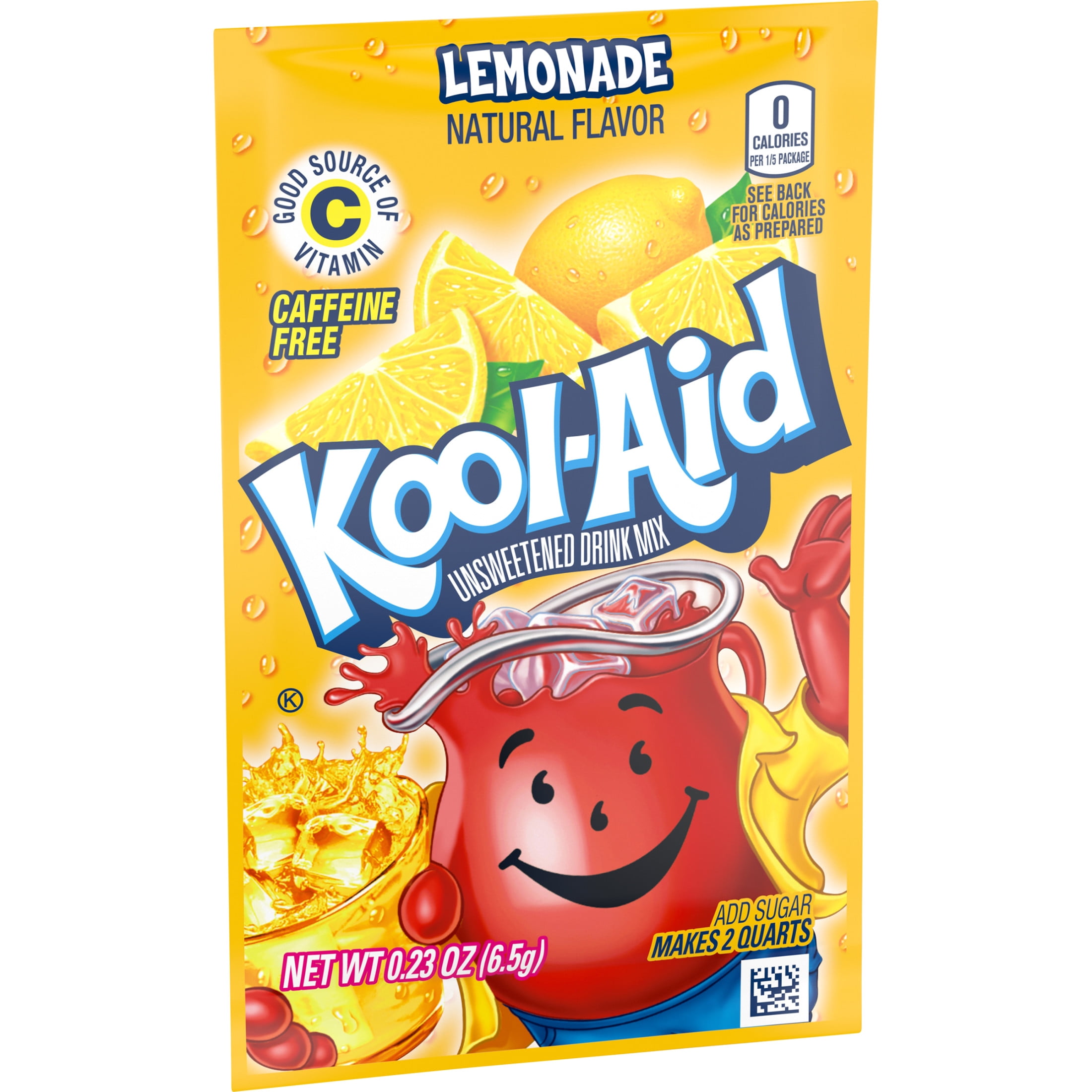 Kool-Aid Unsweetened Drink Mix, 1 Packet, for Flavorful Hydration and Shareable Refreshment, Lemonade, Good Source of Vitamin C, Caffeine Free, 0.23 oz