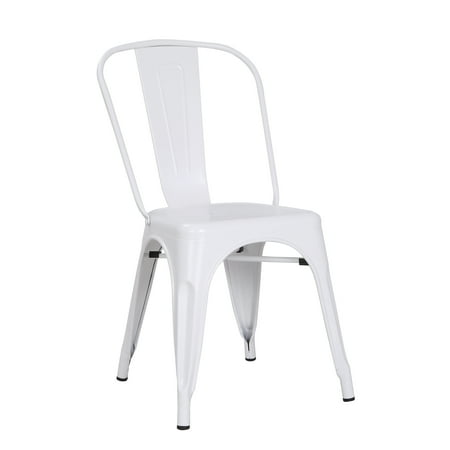 - Modern Distressed Matte White Metal Dining Room Kitchen Bar Chair, 18 inch seat Height, Set of 2